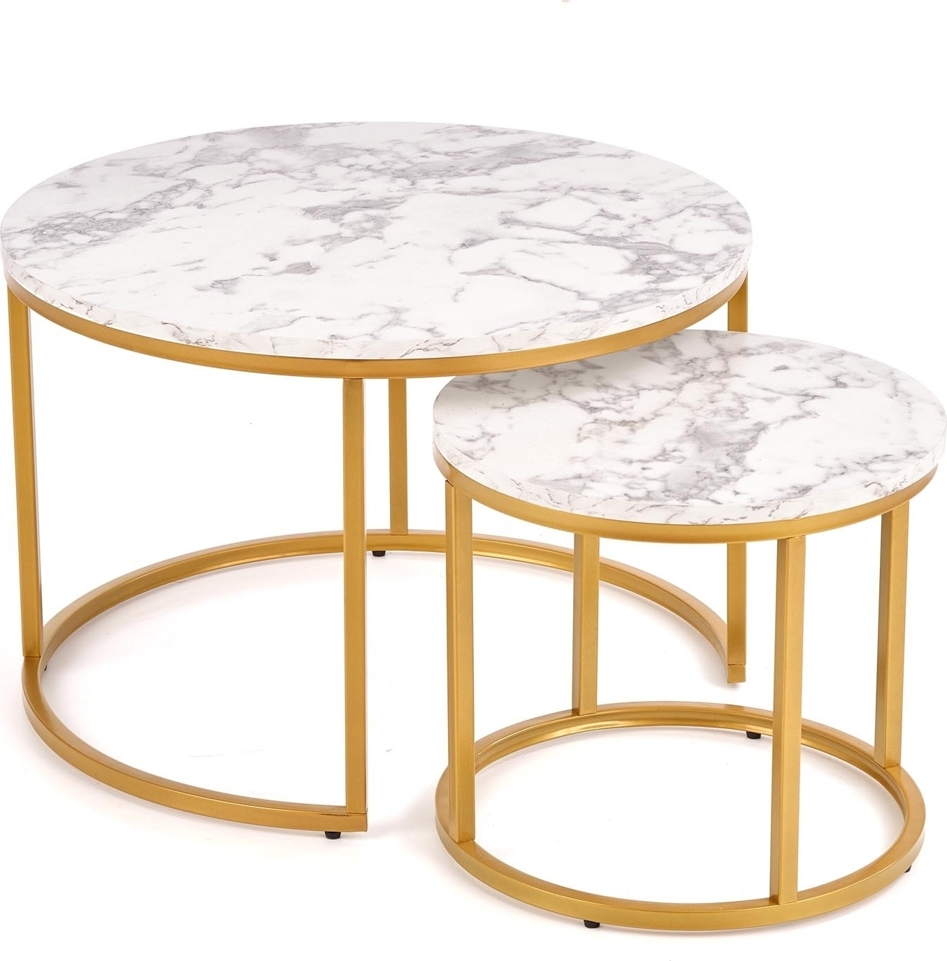 Set tafel Ø38/60 cm - Wit marmerlook / goud Set tafel Ø38/60 cm - Wit marmerlook / goud