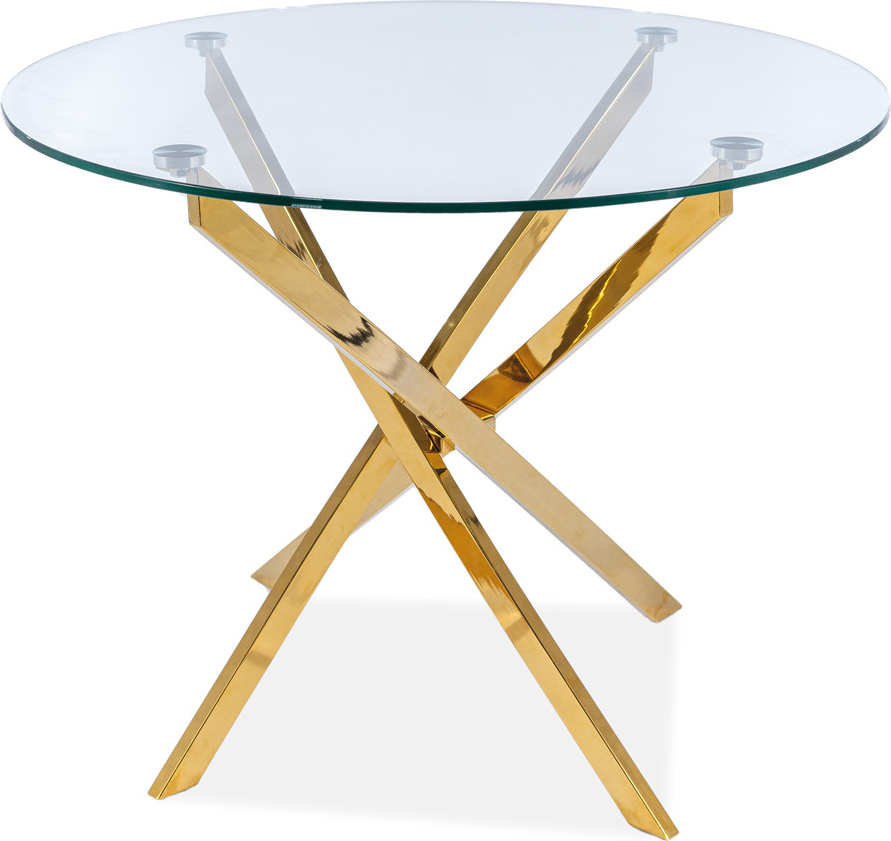 Matbord med glasskiva 90 cm guldiga bordsben