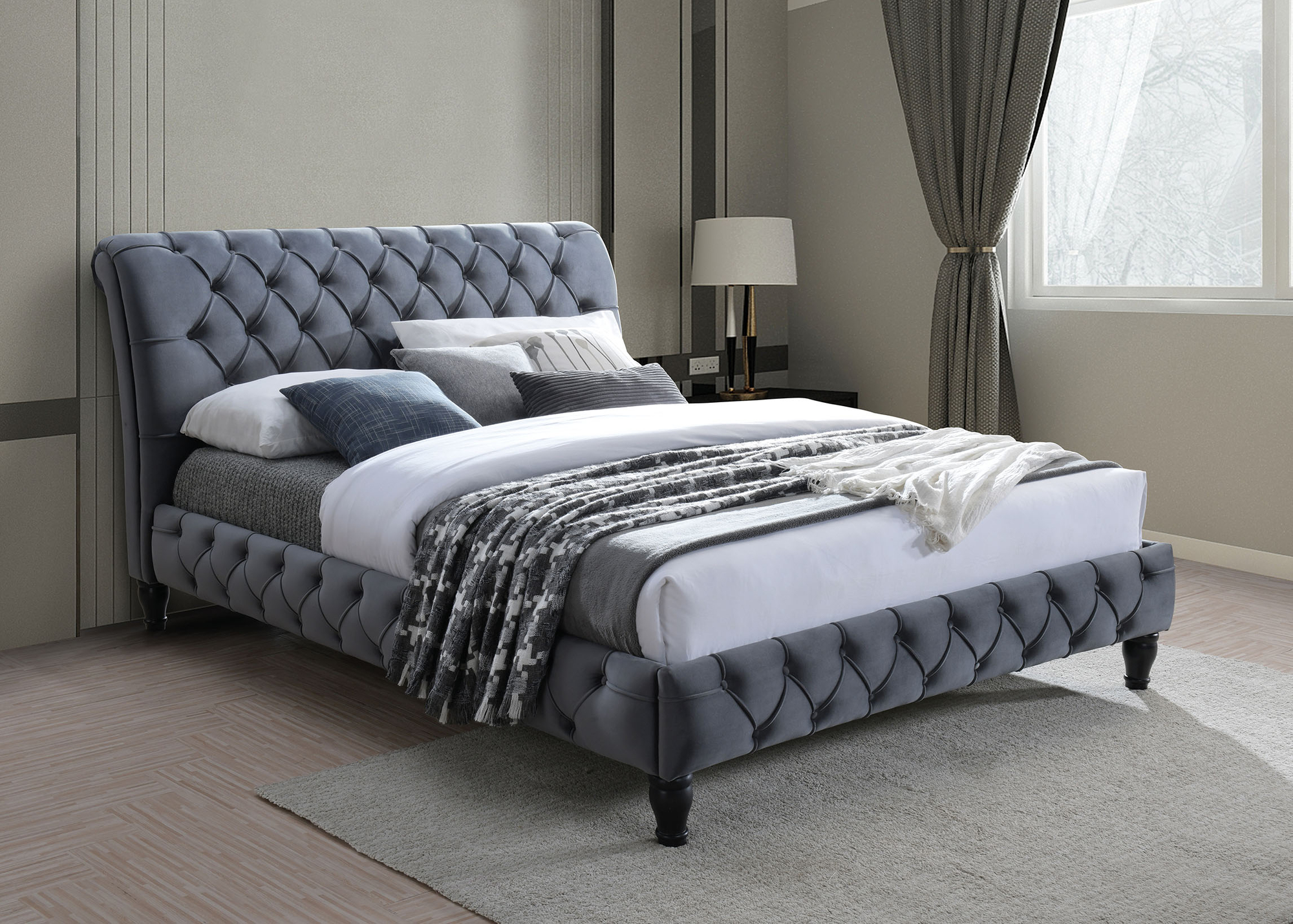 Malena bedframe 160x200 cm - Grijs fluweel