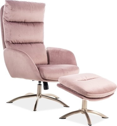 Monroe fauteuil met voetenbank in roze fluweel