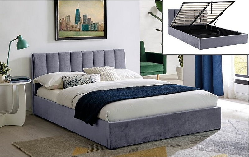 Montreal 140x200 cm bedframe in grijs fluweel met opbergruimte