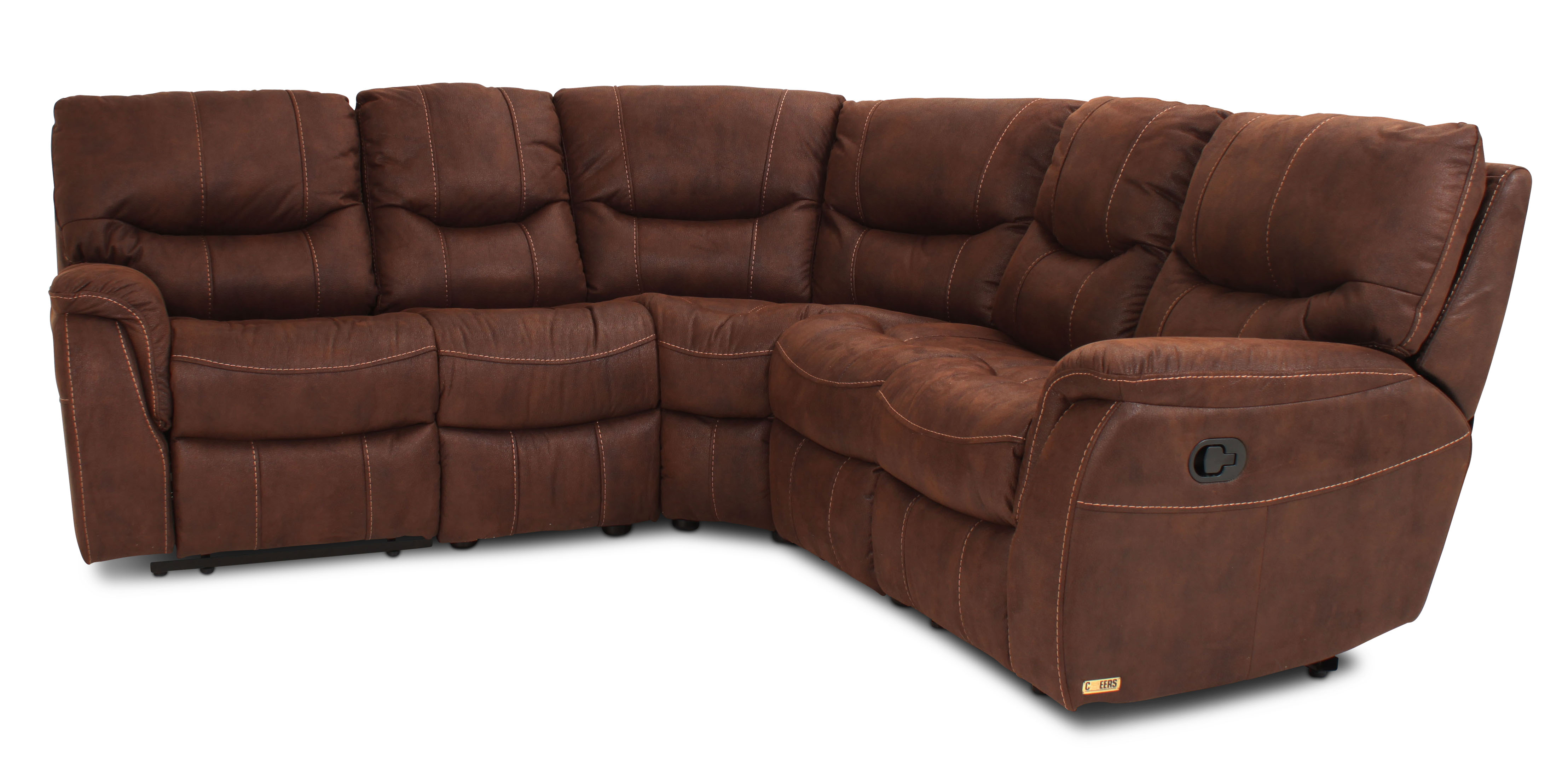 Rom recliner-h�rnsoffa - 5-sits i brunt microfibertyg