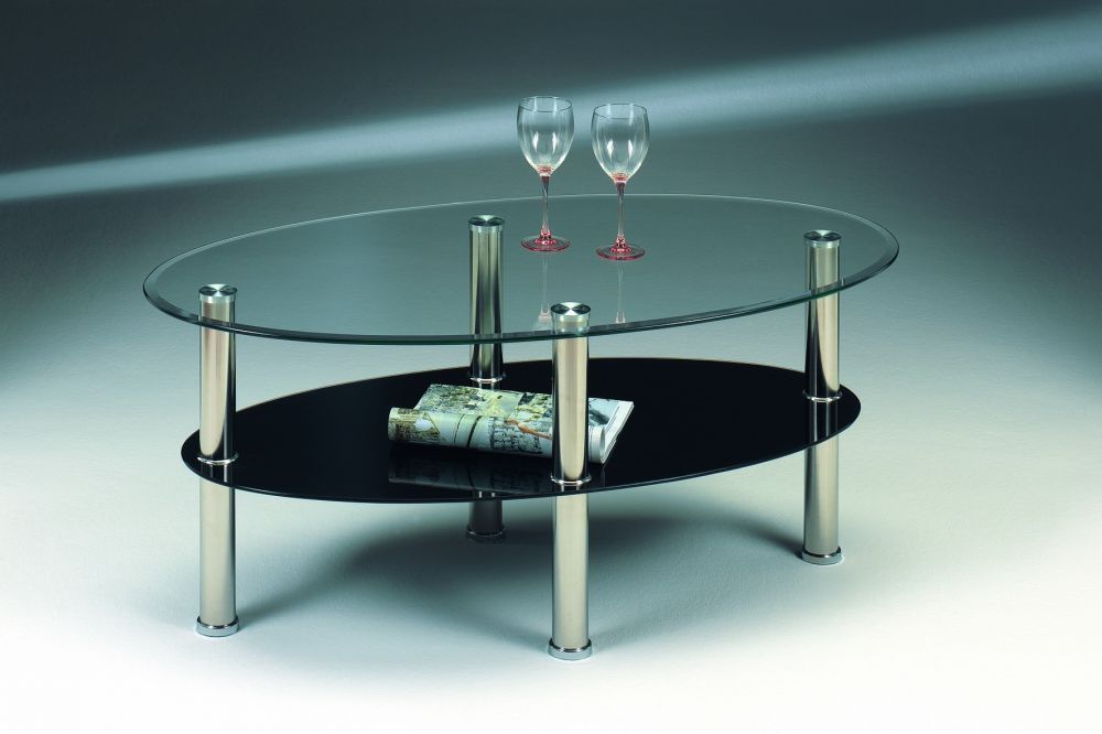 Glazen salontafel met chromen poten 110 cm