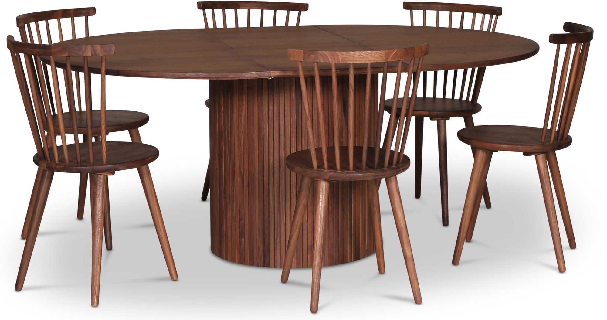 Nova matgrupp, f�rl�ngningsbart matbord �130-170 cm inkl 6 st pinnstolar Castor - Valn�t