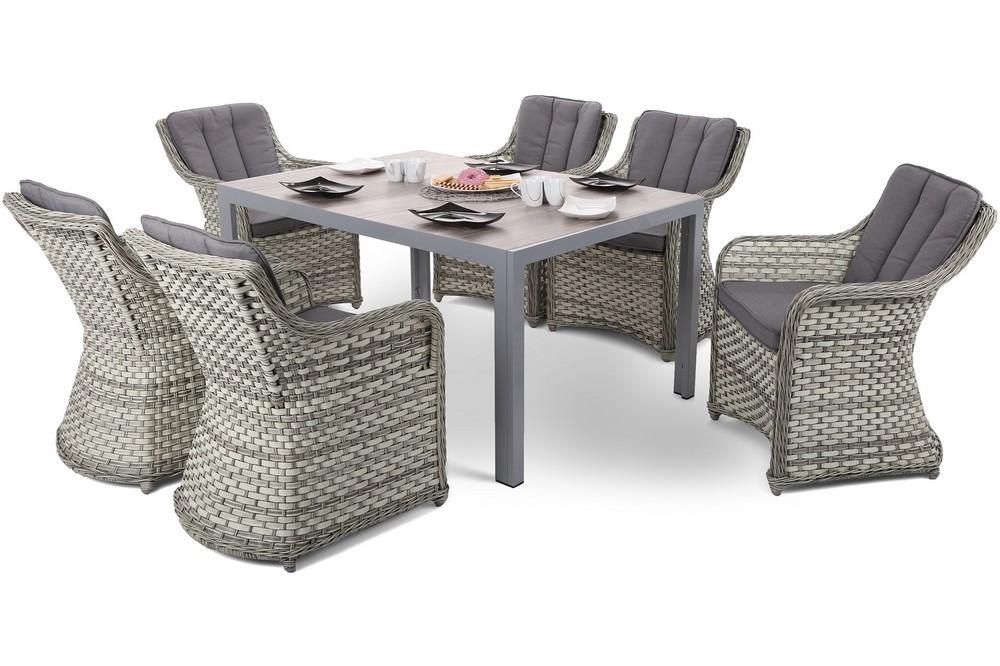 Matgrupp Capri 145 cm - silver/gr�, inkl. 6 f�t�ljer Dallas