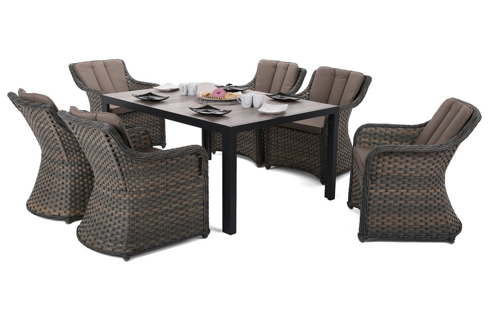 Matgrupp Capri 145 cm - svart/taupe, inkl. 6 fåtöljer Dallas Matgrupp Capri 145 cm - svart/taupe, inkl. 6 fåtöljer Dallas