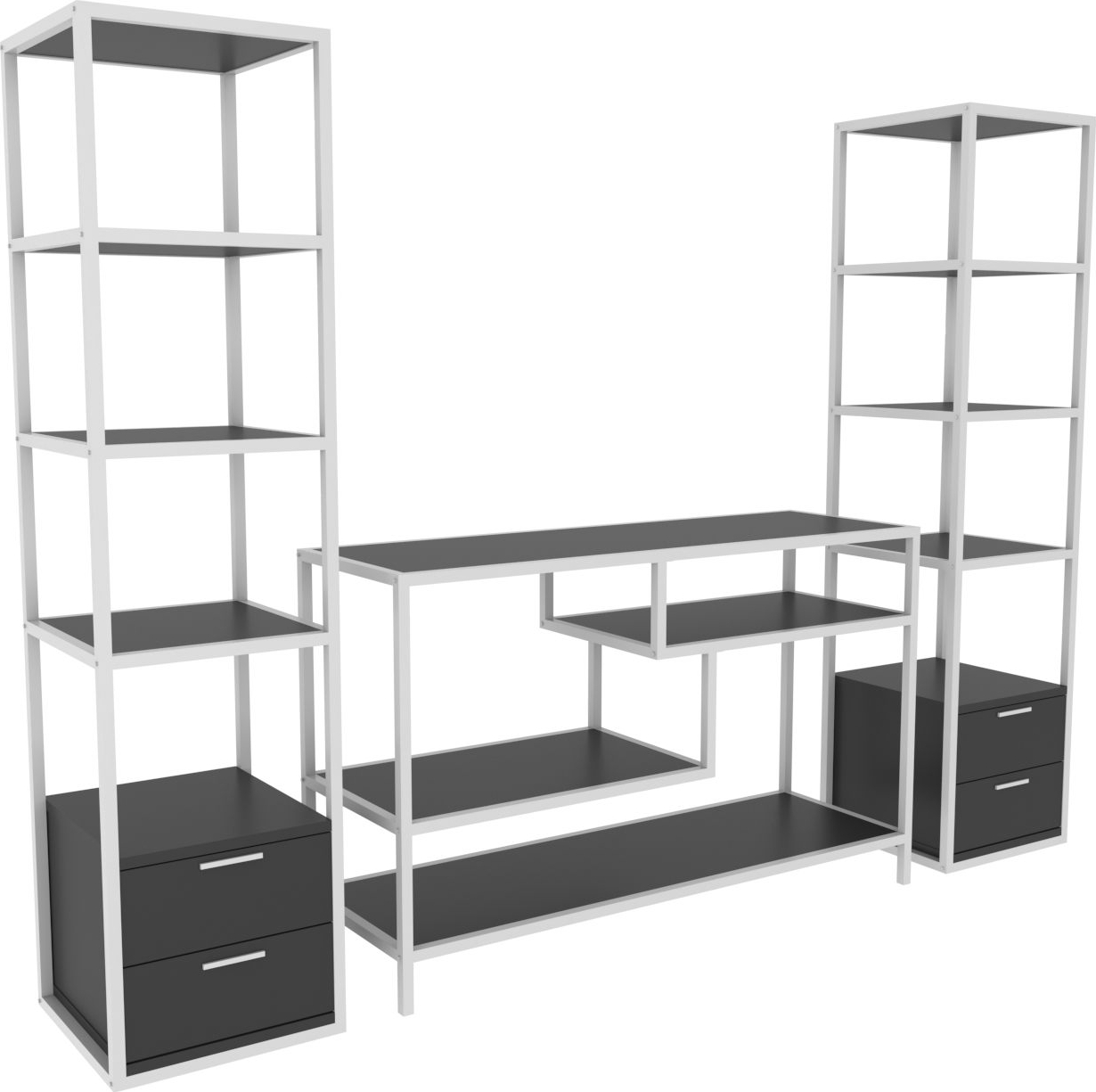 Robbins mediabank met planken - Wit/antraciet