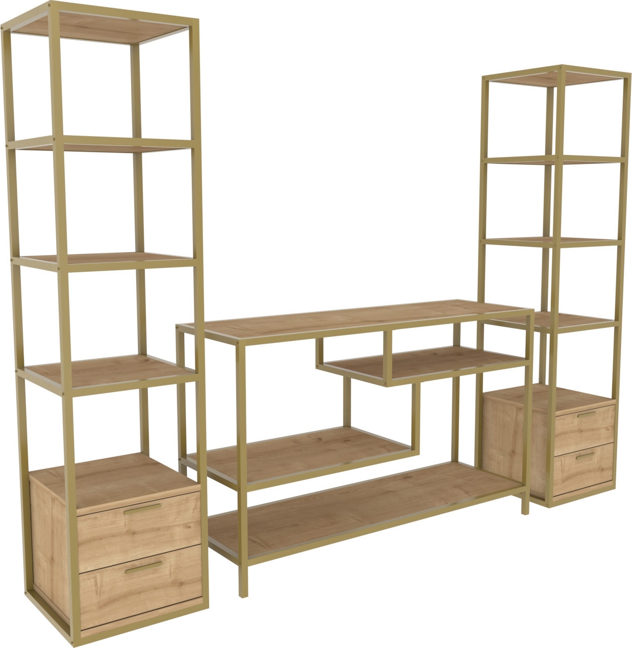 Robbins mediabank met planken - Goud/eiken Robbins mediabank met planken - Goud/eiken