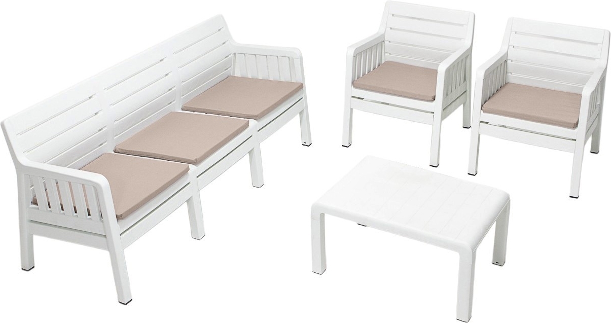 Lara loungegroep met 3-zitsbank, 2 fauteuils en tafel - Wit
