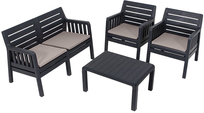 Lara loungegroep met 2-zitsbank, 2 fauteuils en tafel - Antraciet