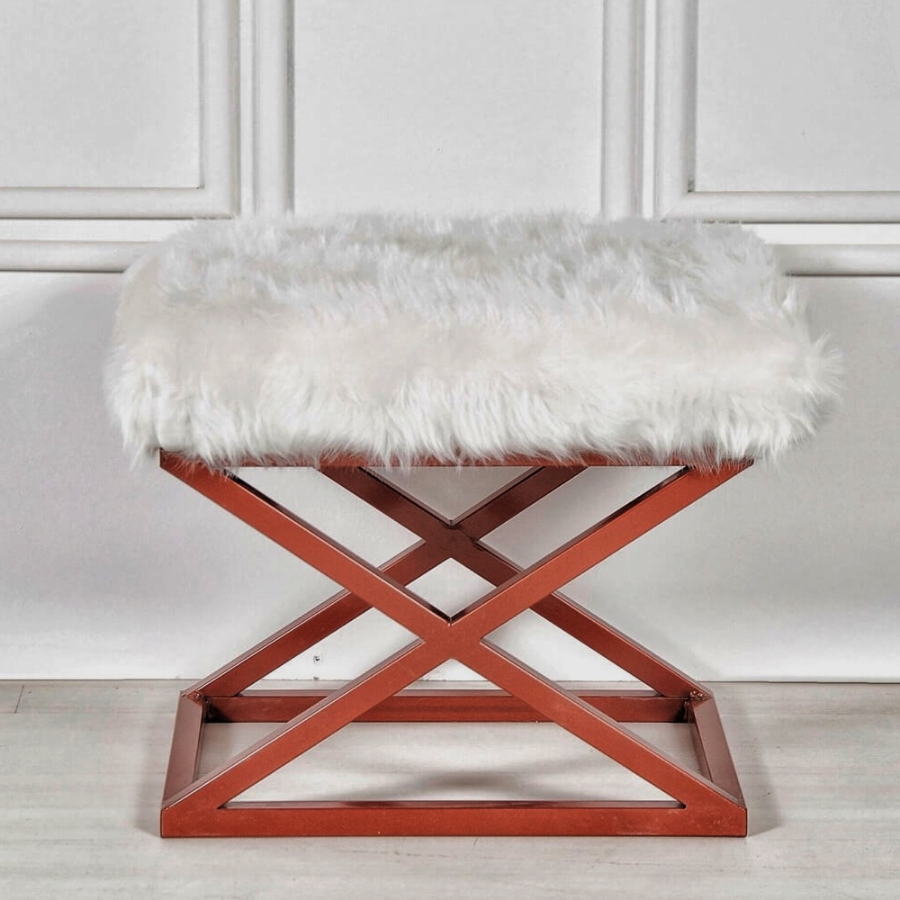 Capraz Pluche poef - Koper/wit