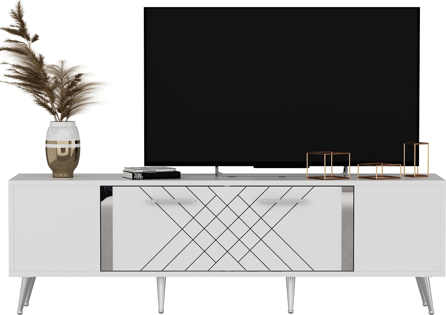 Detas TV-b�nk 150 cm - Vit/silver
