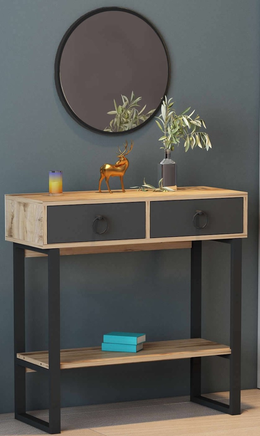 Valery avlastningsbord med spegel 90 x 35,3 cm - Antracit/m�rkbrun