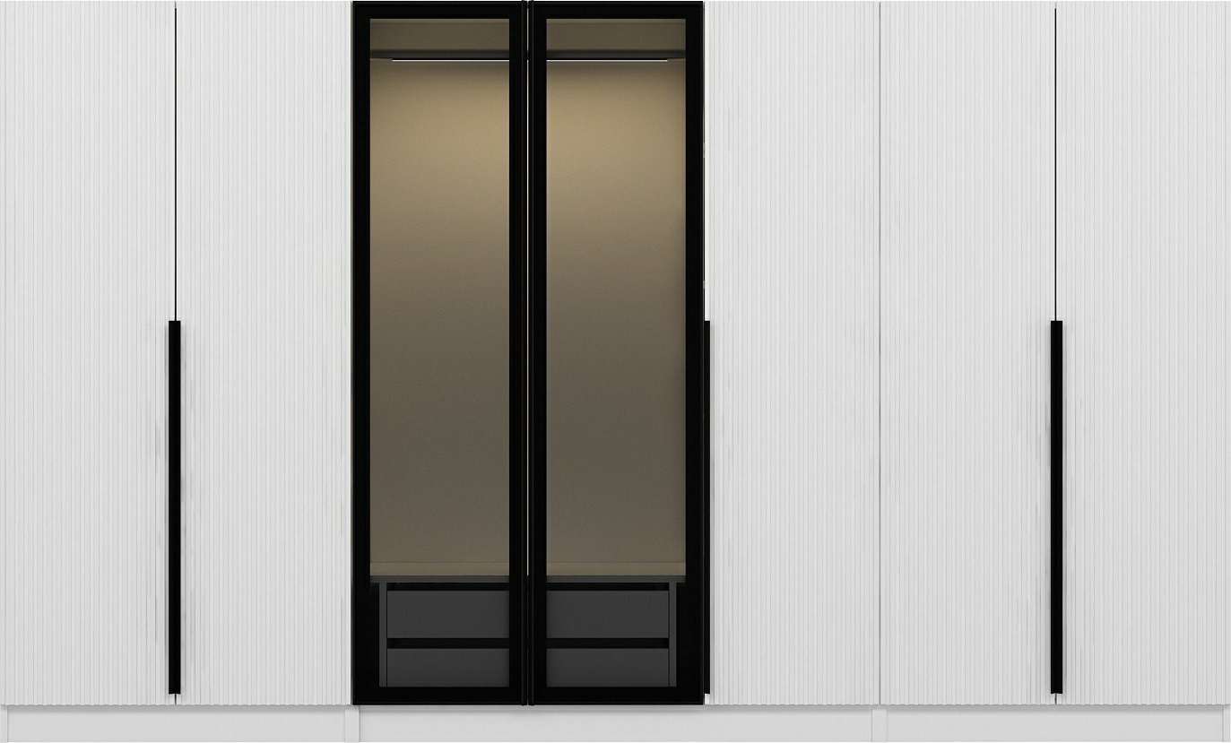 Cikani kledingkast met spiegeldeur, 315x52x210 cm - Wit