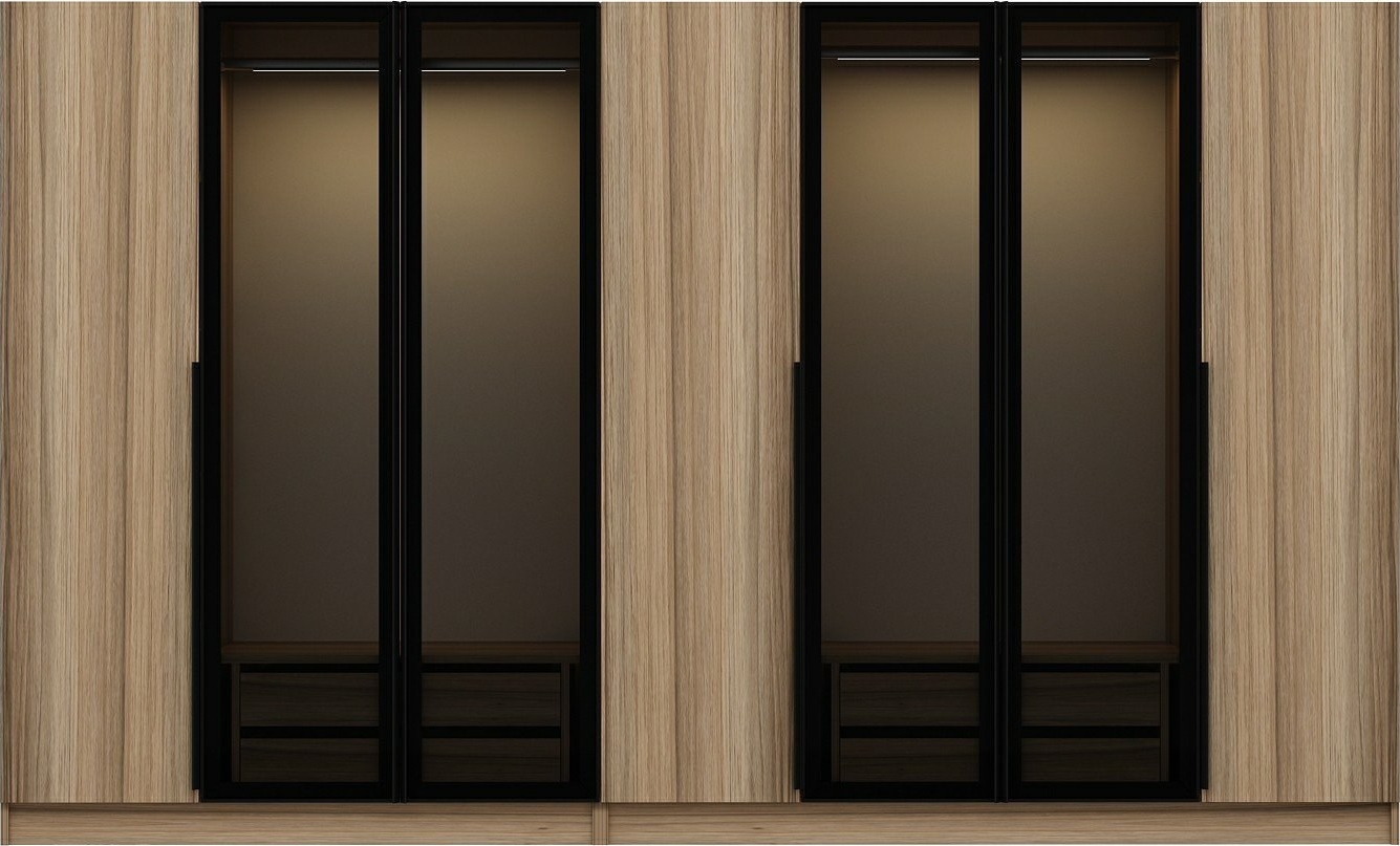 Cikani kledingkast met spiegeldeuren, 315x52x210 cm - Eiken Cikani kledingkast met spiegeldeuren, 315x52x210 cm - Eiken