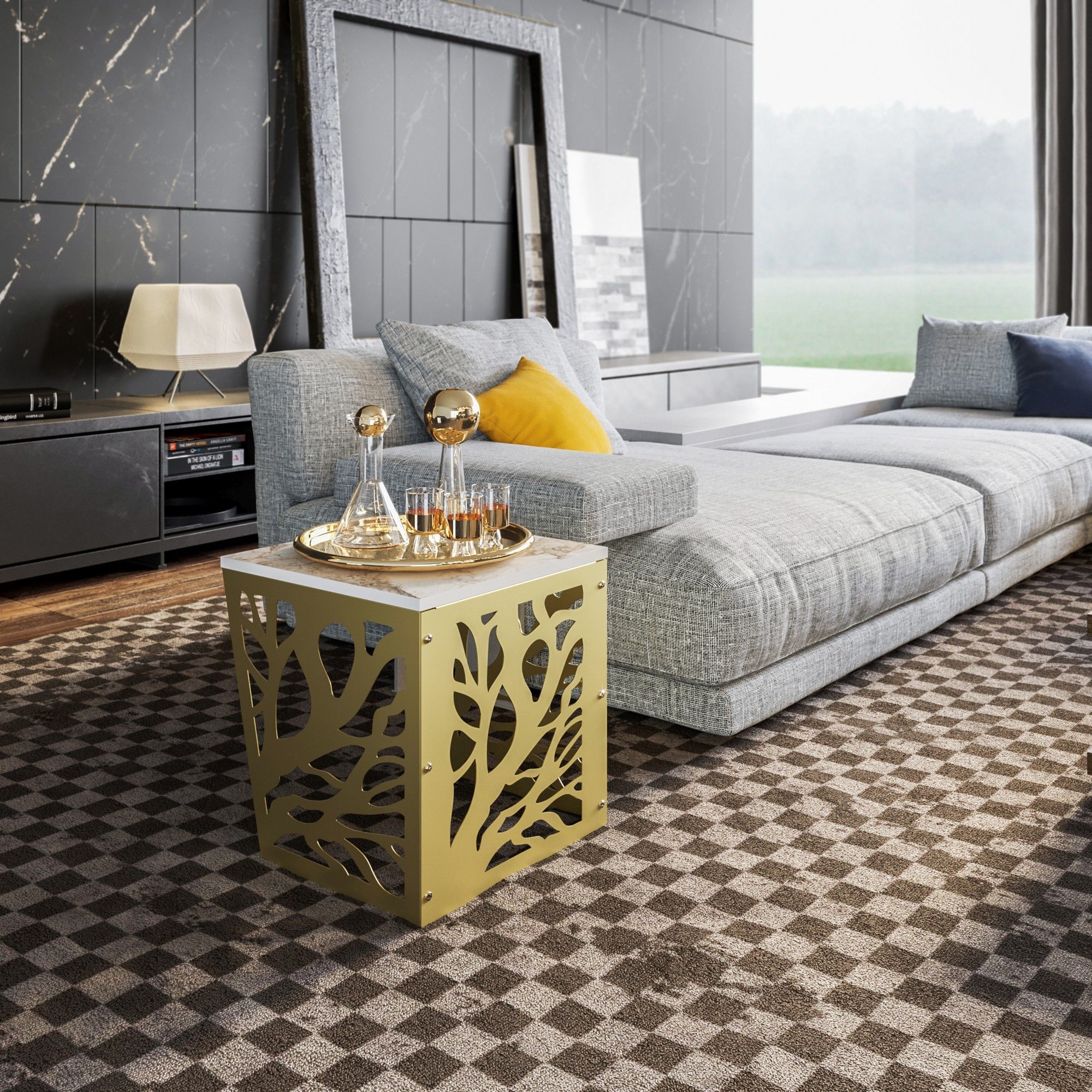 Tonga sidobord 44,5 x 44,5 cm - Guld/vit Tonga sidobord 44,5 x 44,5 cm - Guld/vit