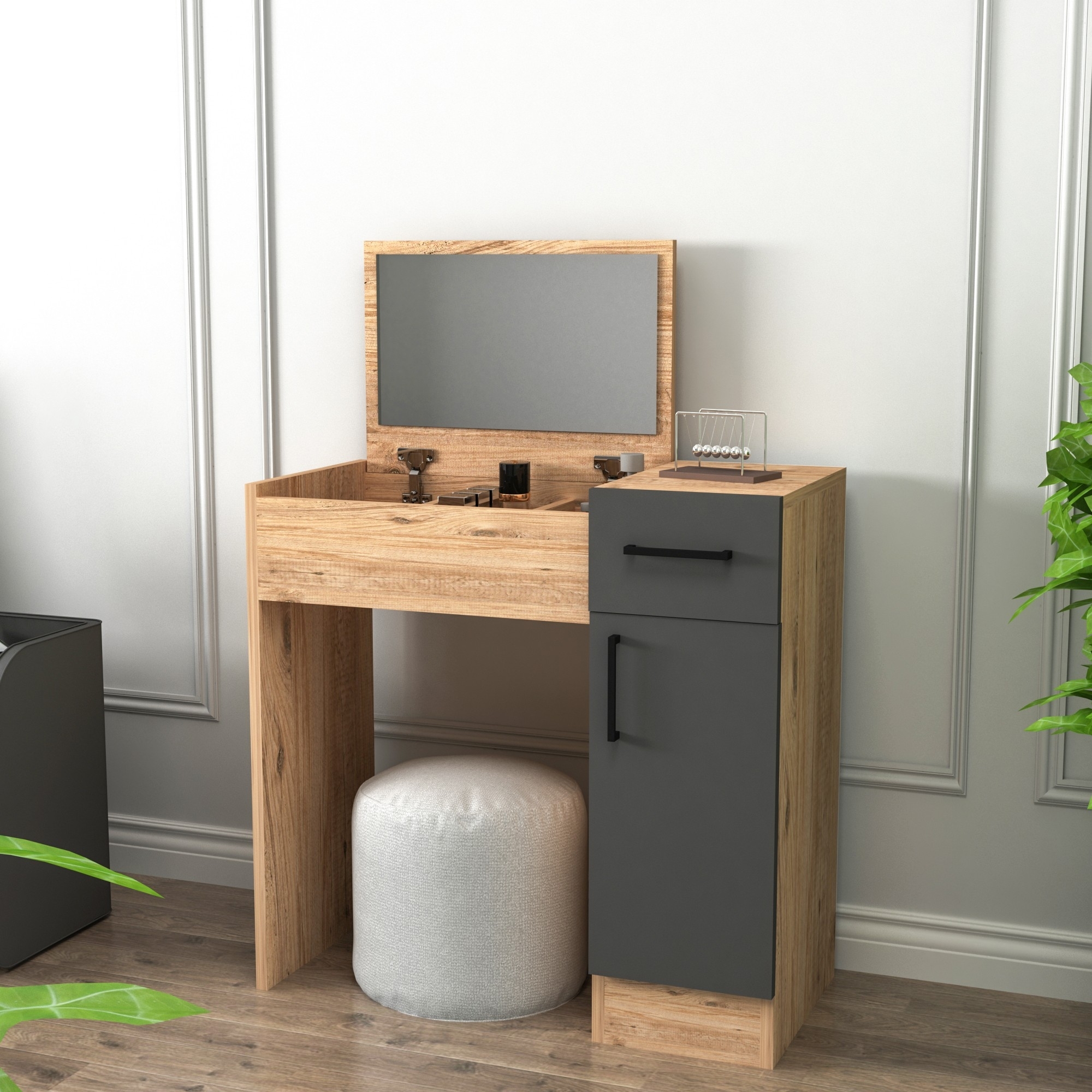 Inci sminkbord 77 x 37,3 cm - Furu/antracit