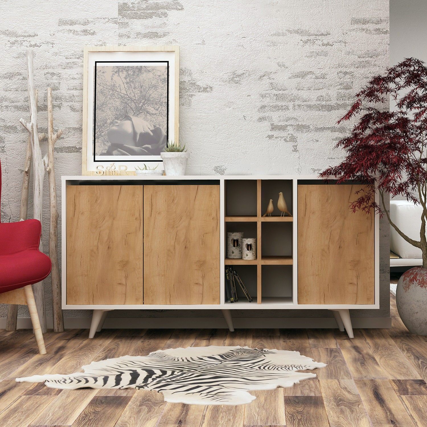 Prava dressoir - Eiken/wit