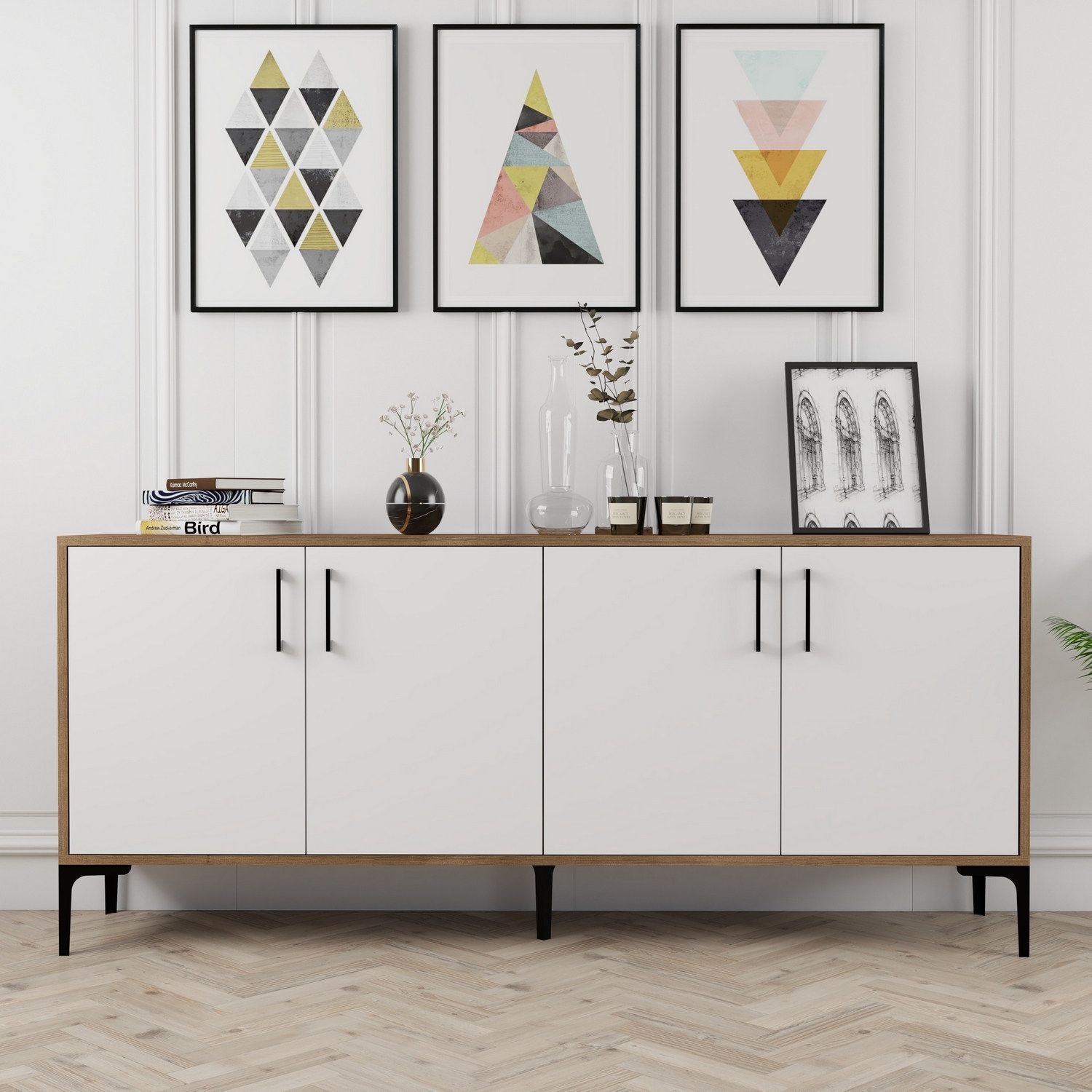 Kiev dressoir 180 cm - Walnoot/wit