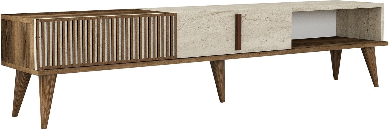 Milan TV-b�nk - Valn�t/travertin