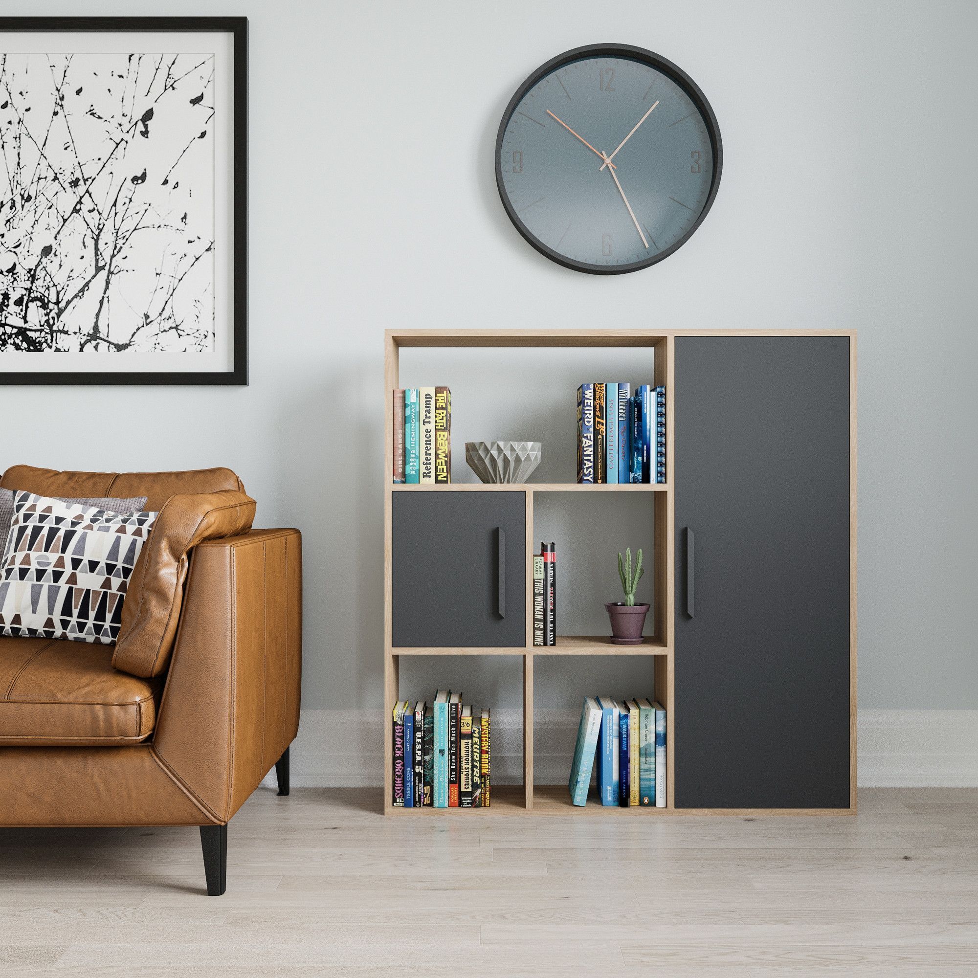 Nok boekenkast - Eiken/antraciet Nok boekenkast - Eiken/antraciet