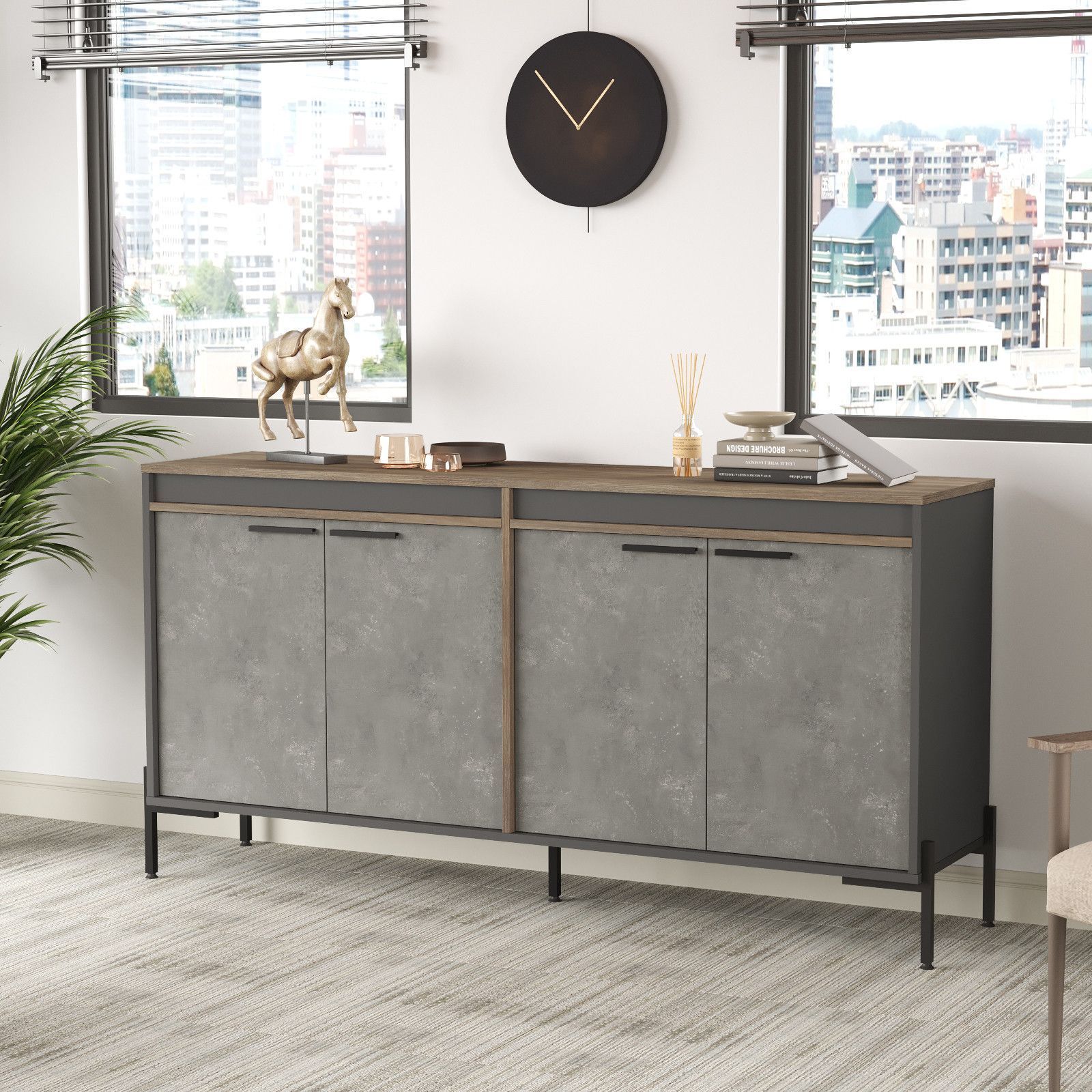 Vista dressoir - Bruin/beton/antraciet