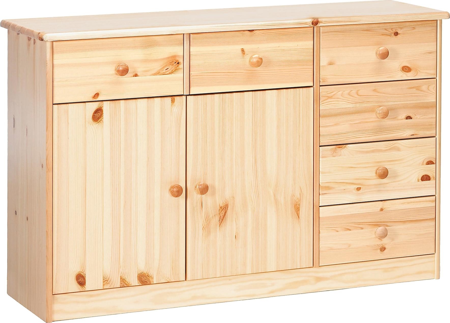 Mario dressoir met 2 kasten en 6 laden - Gelakt grenen Mario dressoir met 2 kasten en 6 laden - Gelakt grenen