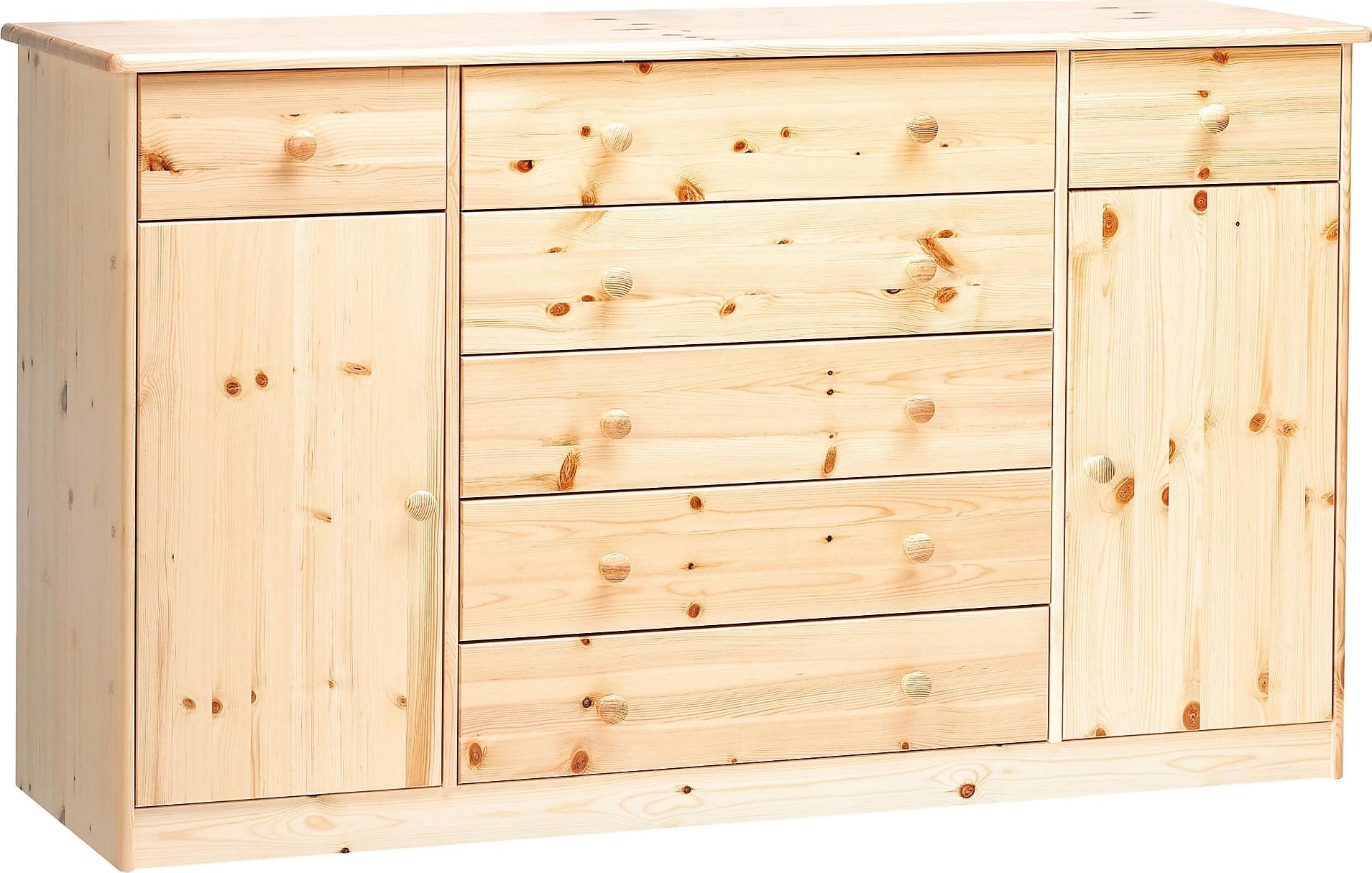 Mario dressoir met 2 kasten en 7 laden - Gelakt grenen Mario dressoir met 2 kasten en 7 laden - Gelakt grenen