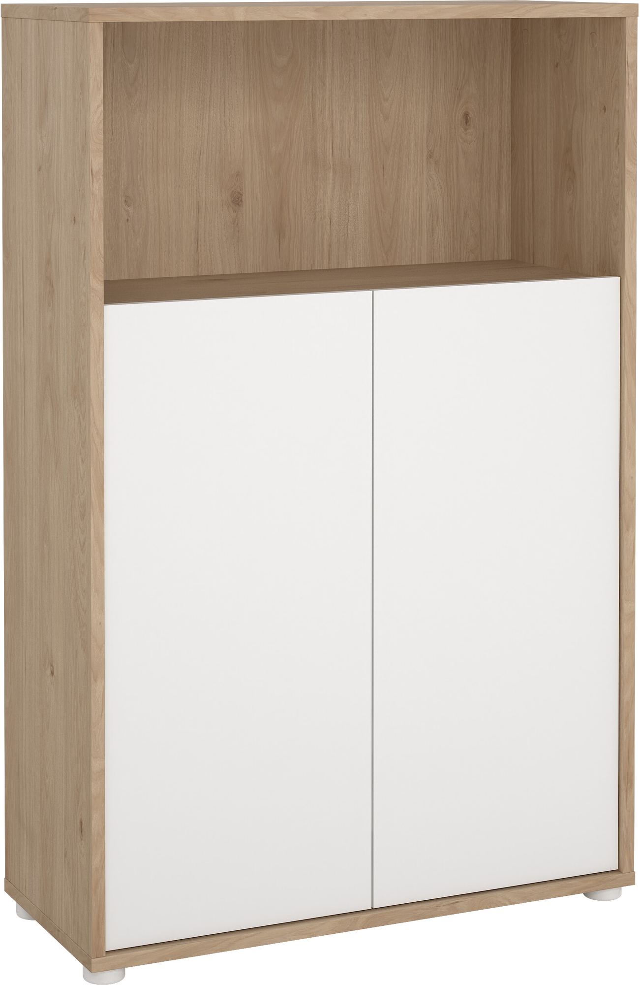 Bordboekenkast laag met deuren - Wit/hickory