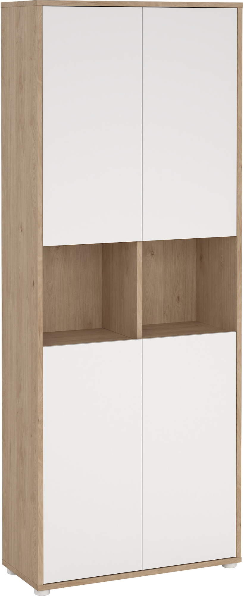 Bordhoge boekenkast met 4 deuren - Wit/hickory Bordhoge boekenkast met 4 deuren - Wit/hickory