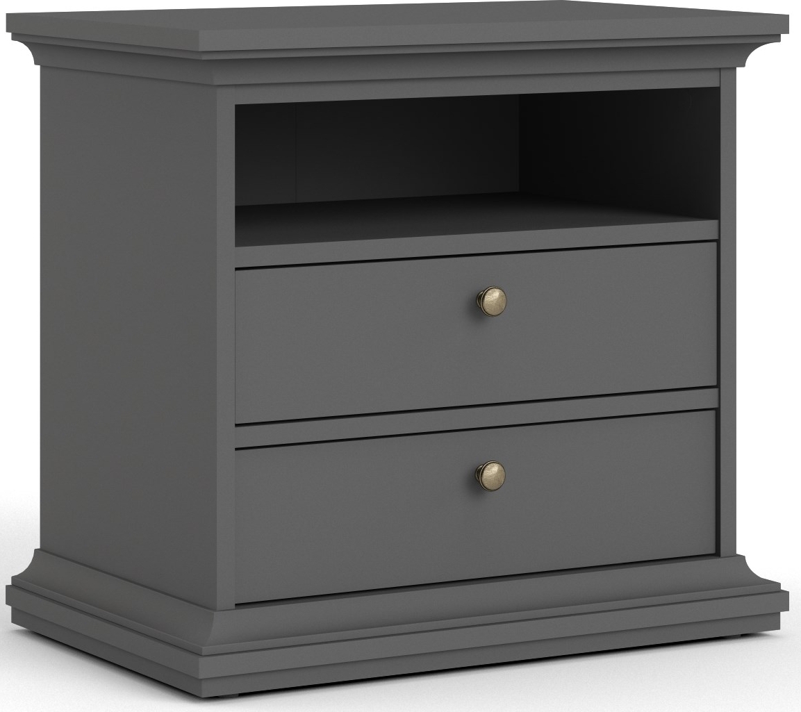 Paris nachtkastje met 2 lades en 1 open vak - Grijs