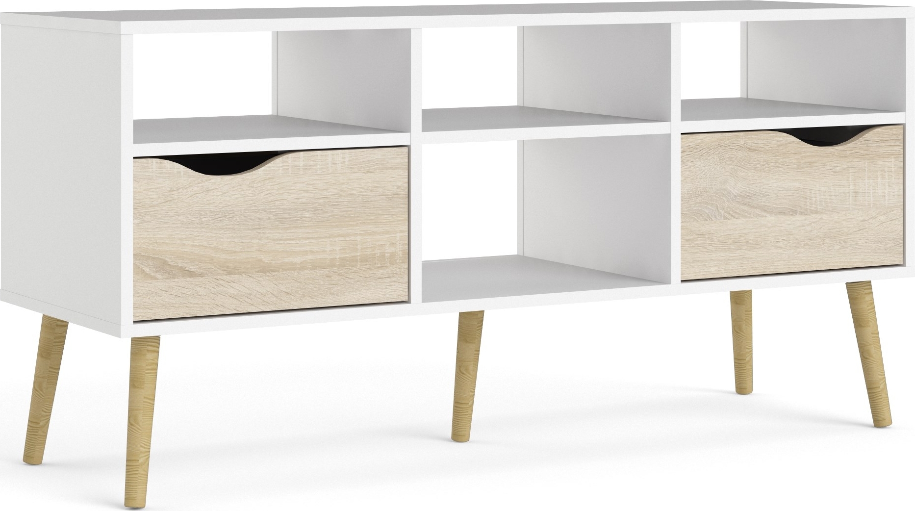 Oslo mediabank met 2 lades en 4 open vakken - Wit/eiken