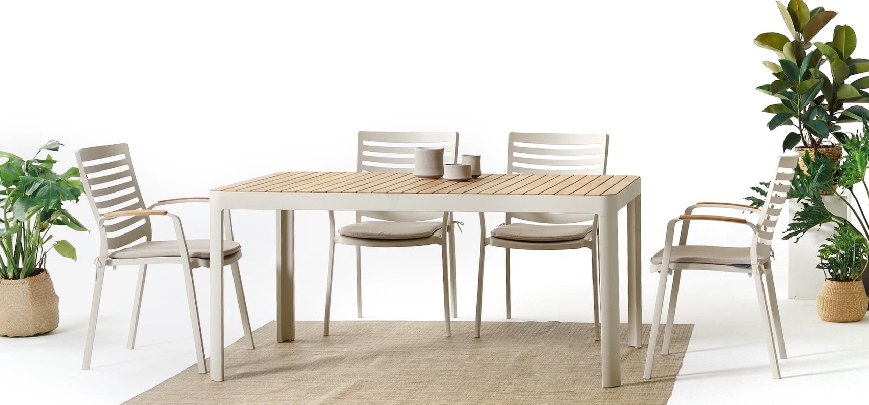 Portals eetgroep 4 - Wit/teak