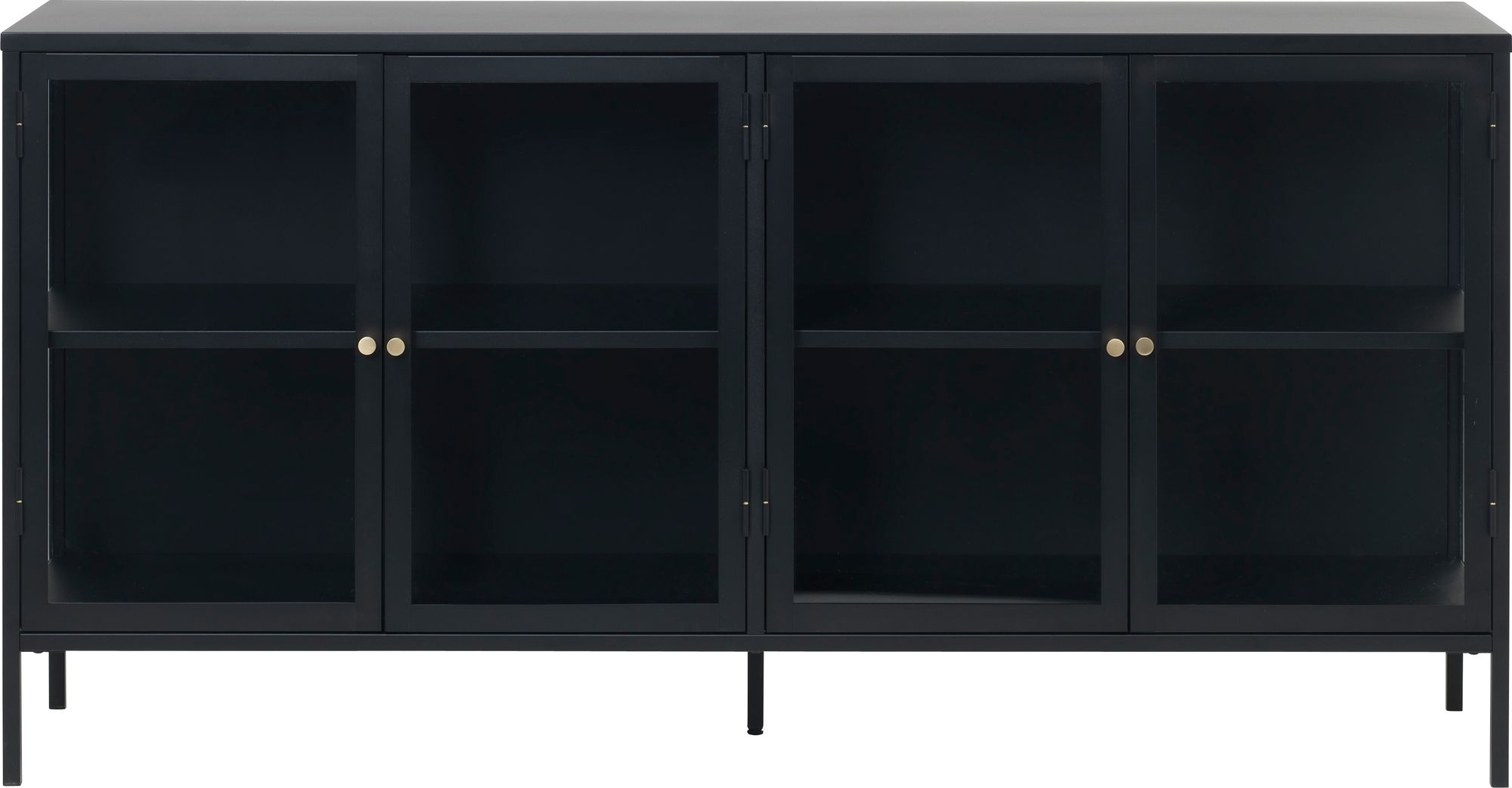 Toddy zwart metalen dressoir met glazen deuren, breedte 170 cm Toddy zwart metalen dressoir met glazen deuren, breedte 170 cm