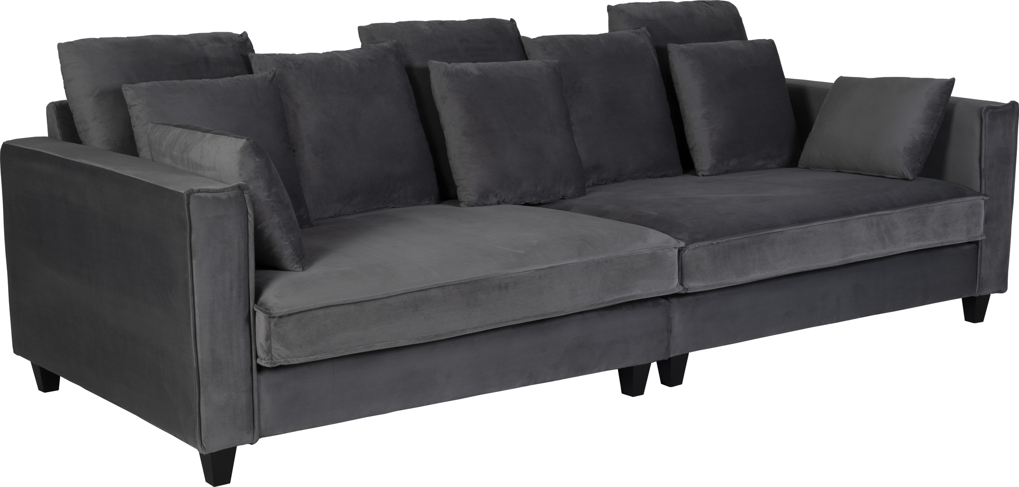 Brandy 4-zitsbank in grijs fluweel - 270 cm breed en 114 cm diep