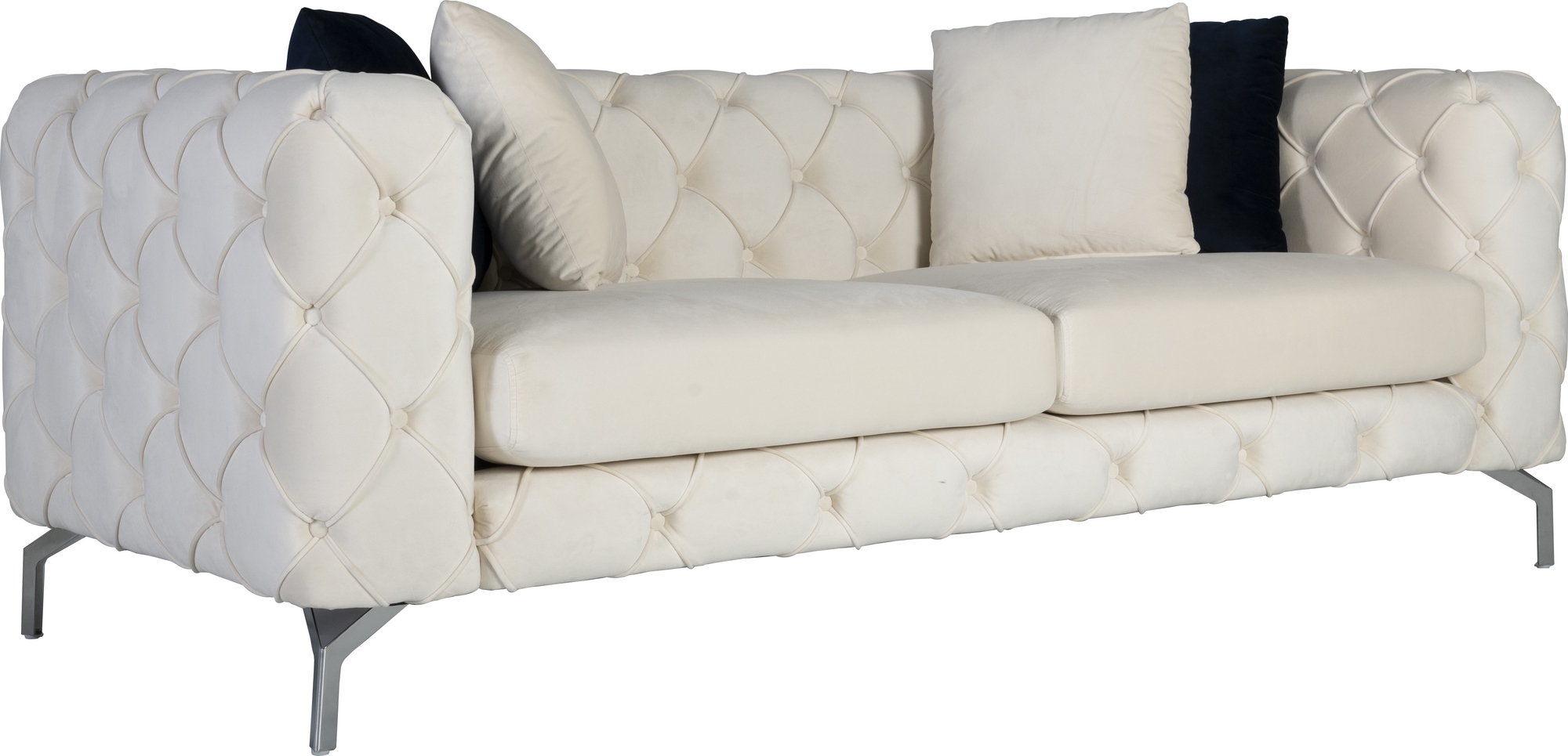 Soffa med knappar beige sammet 200 cm