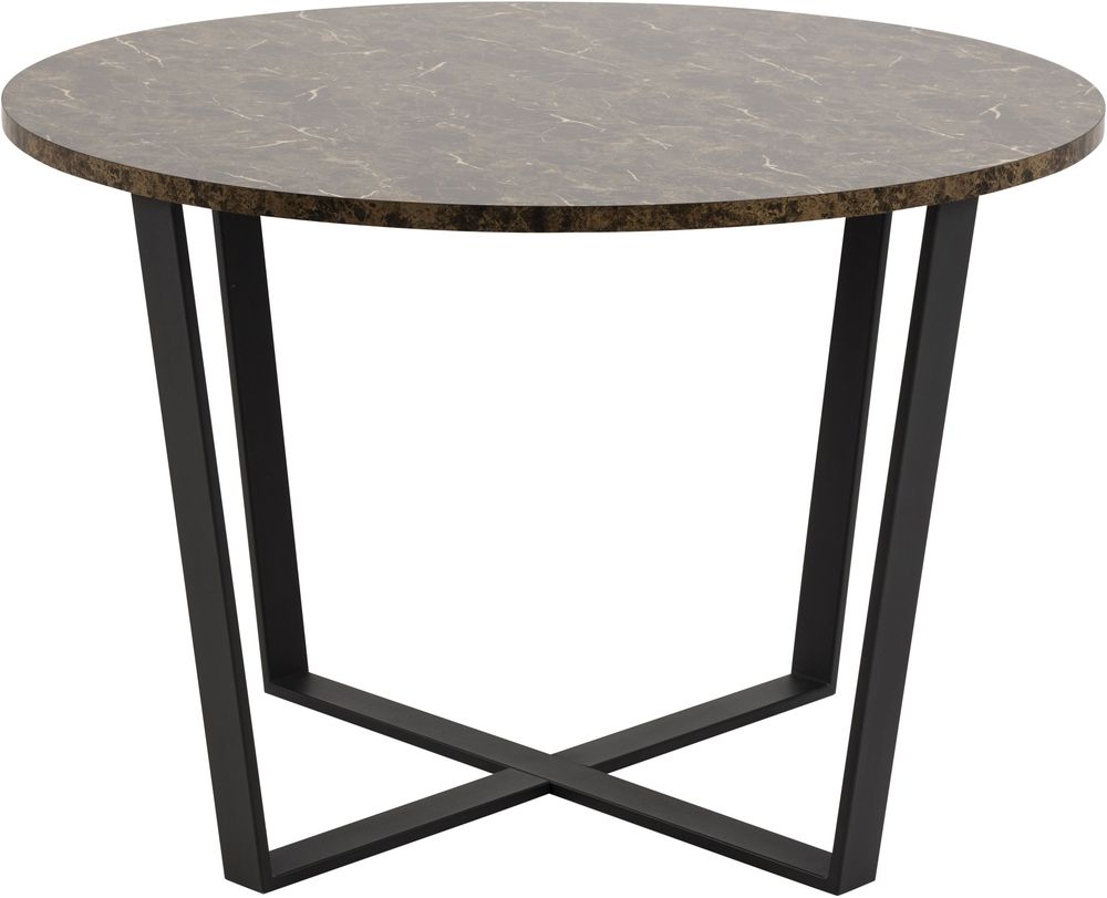 Matbord runt Ø110 cm brun marmorfaner med svarta ben Matbord runt Ø110 cm brun marmorfaner med svarta ben