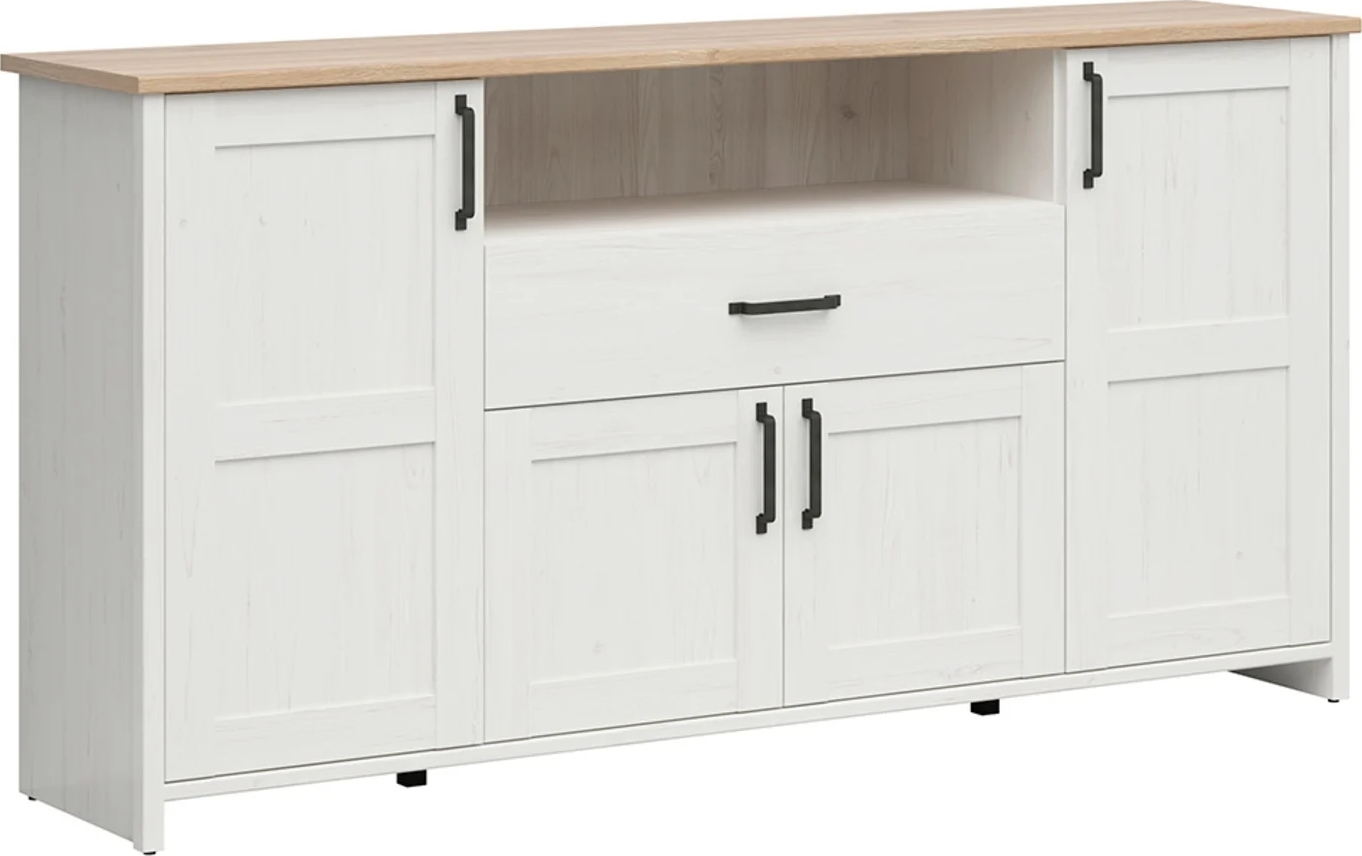Loksa dressoir 194 cm - Wit grenen/eiken