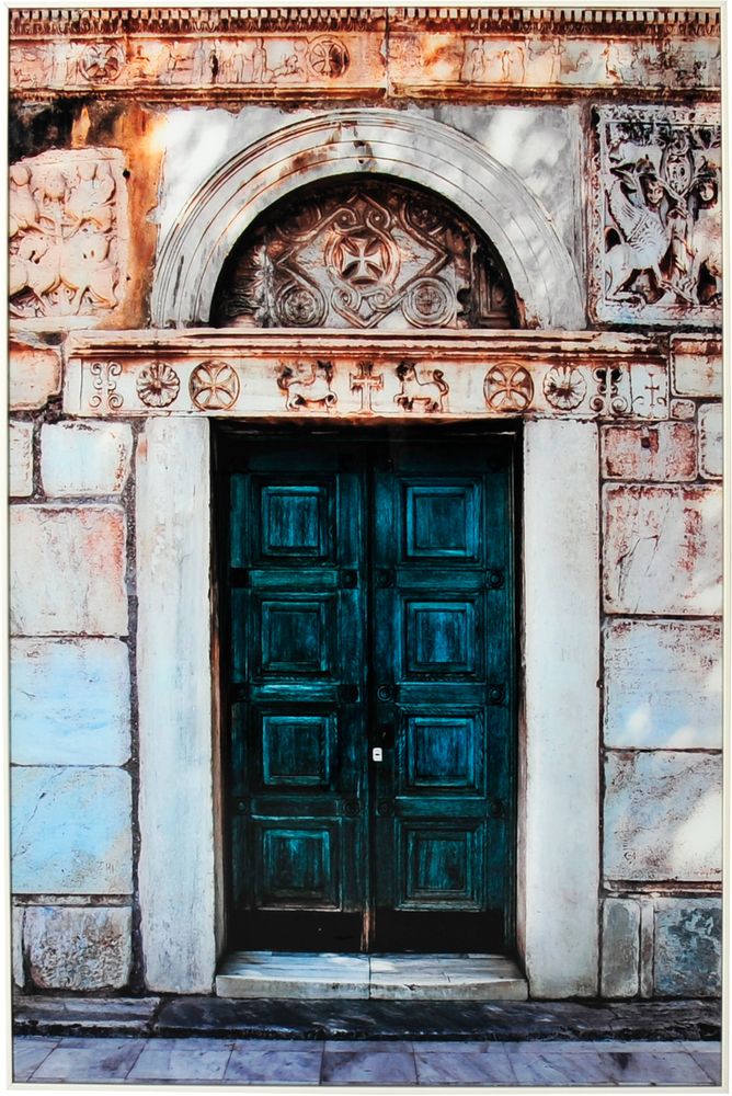 Glastavla - Grön dörr - 120x80 cm Glastavla - Grön dörr - 120x80 cm