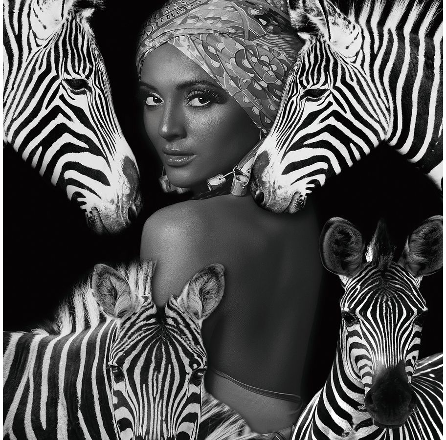 Glastavla - Zebra Queen - 120x120 cm