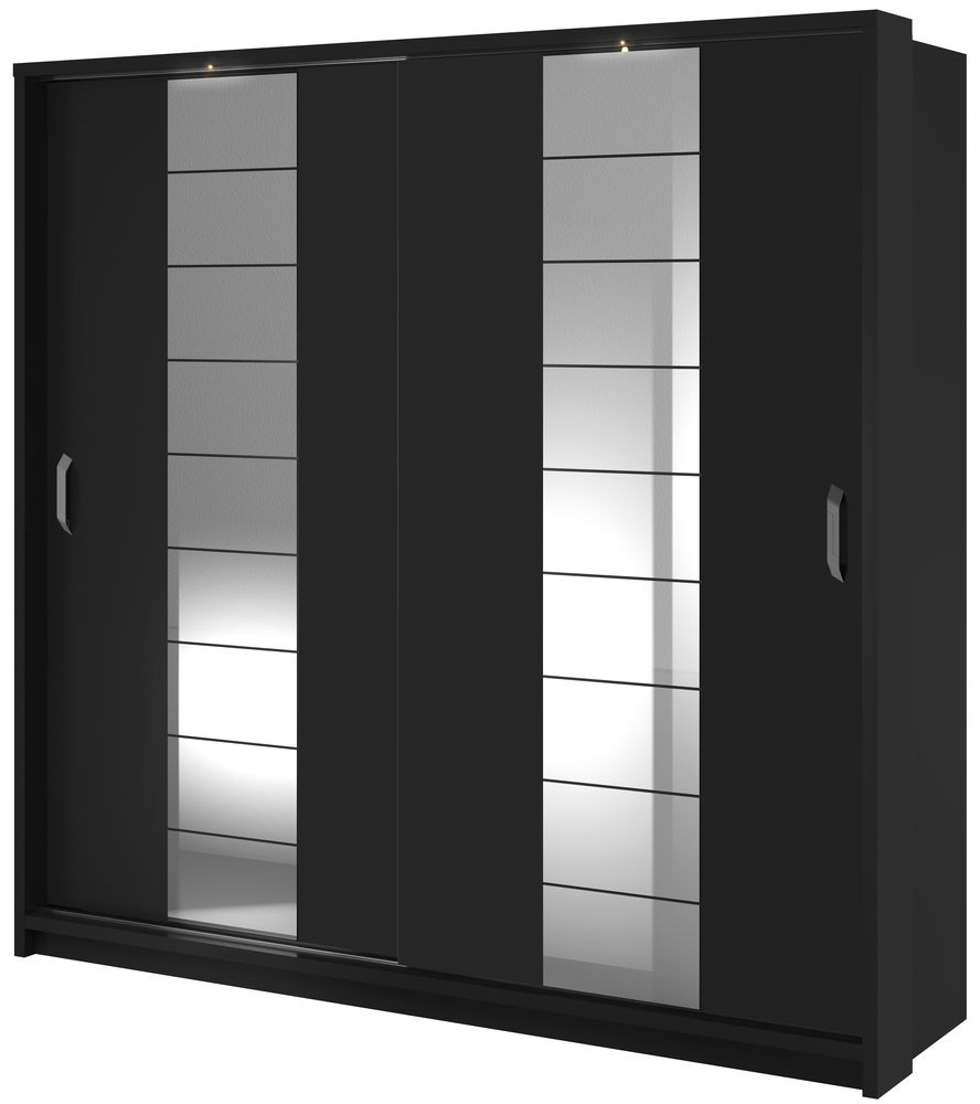 Mervyn garderob B220 cm - Svart / Spegel