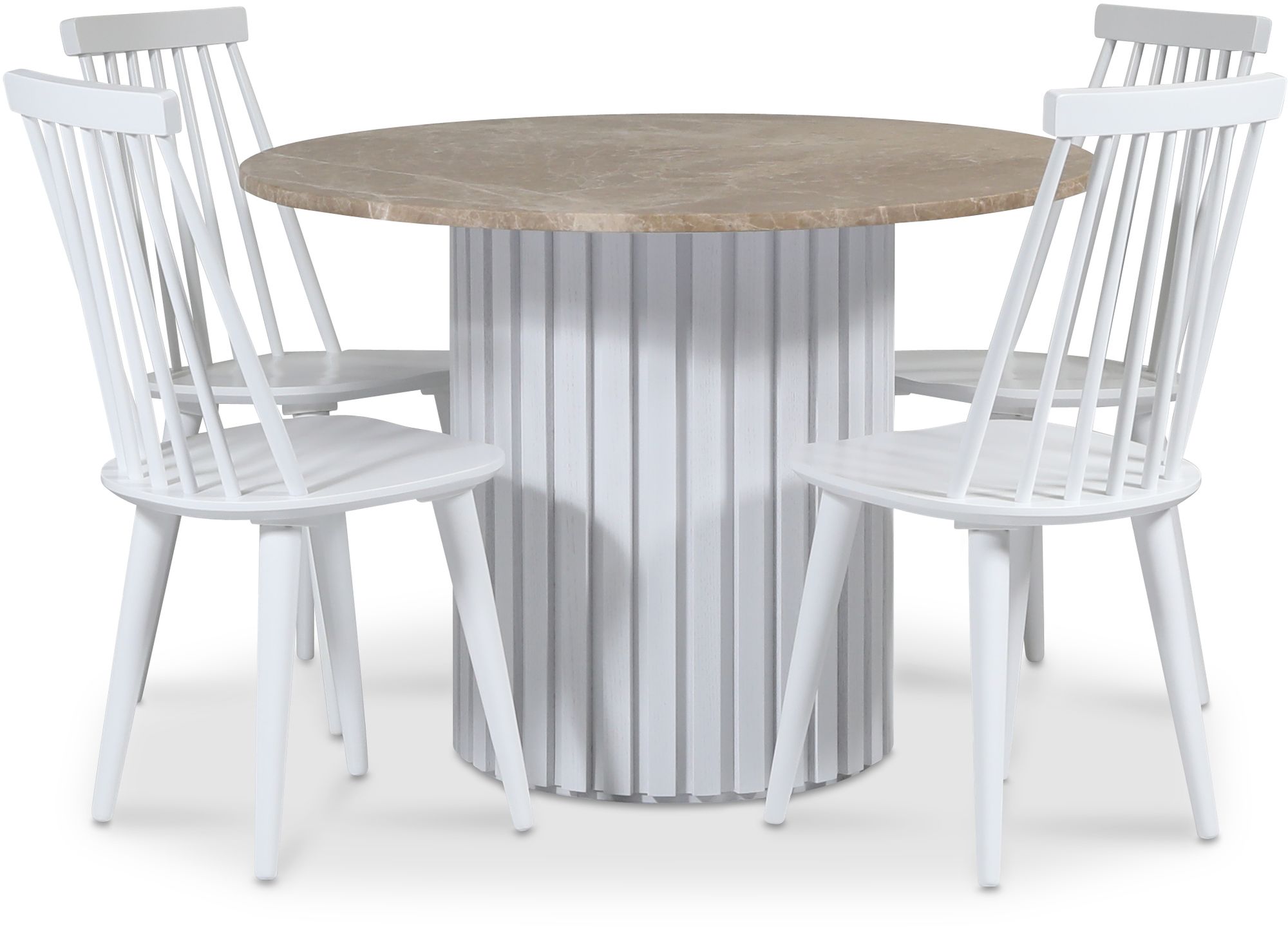 Empire matgrupp �105 cm inkl. 4 st Dalsland vita pinnstolar - Empradore marmor / Vit lamell tr�fot