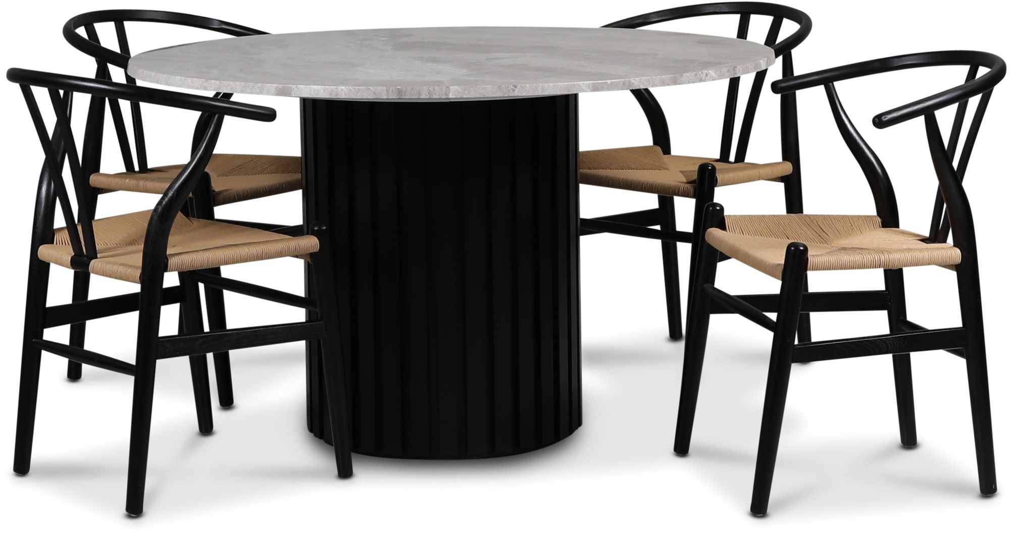Sumo matgrupp �130cm inkl. 4 st Brandon svarta matstolar - Svartbets / Silver marmor