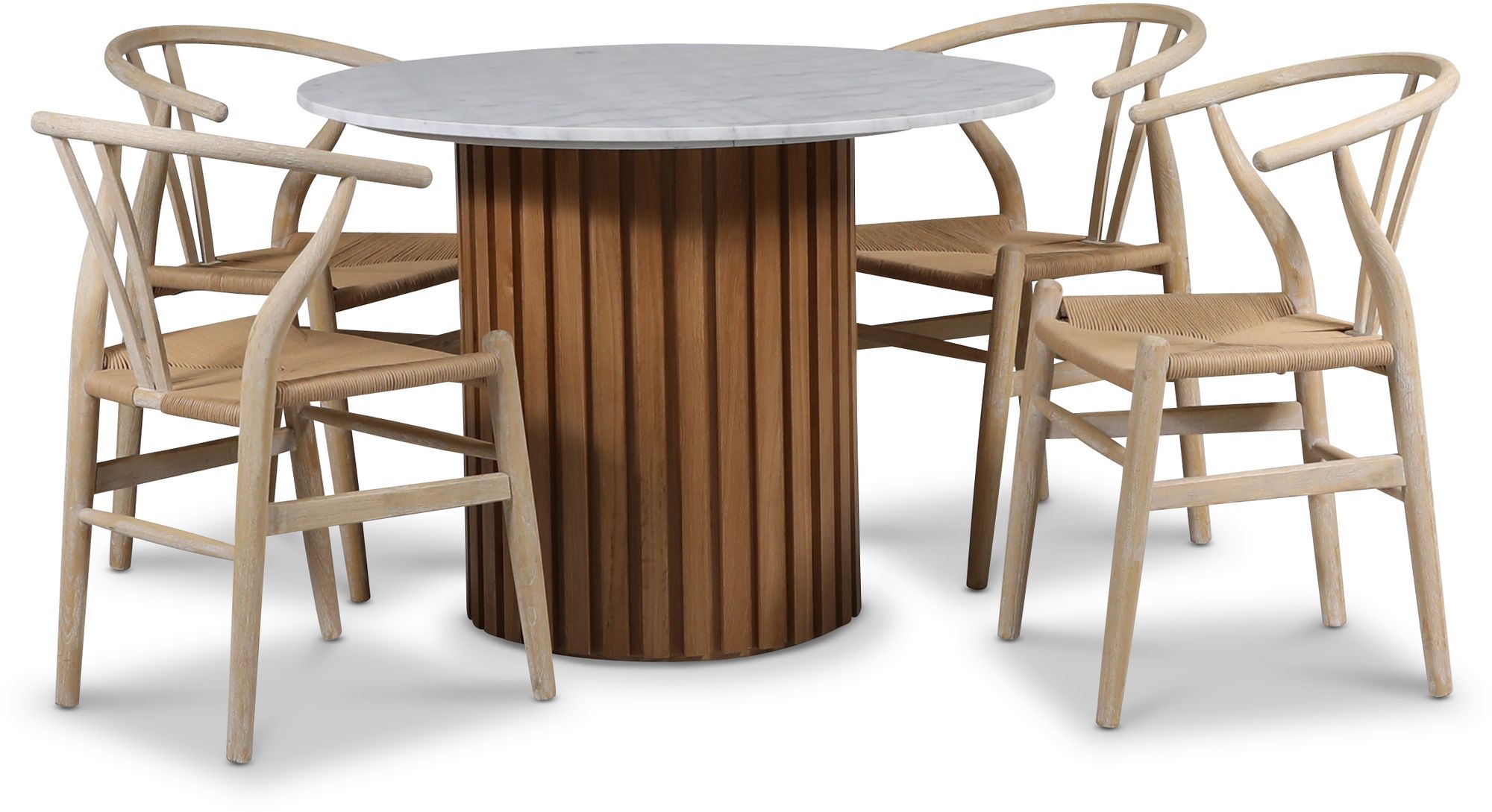Sumo matgrupp �105 cm inkl. 4 st Brandon matstolar whitewash - Oljad ek / Ljus marmor + 4.00 x Stolsdyna