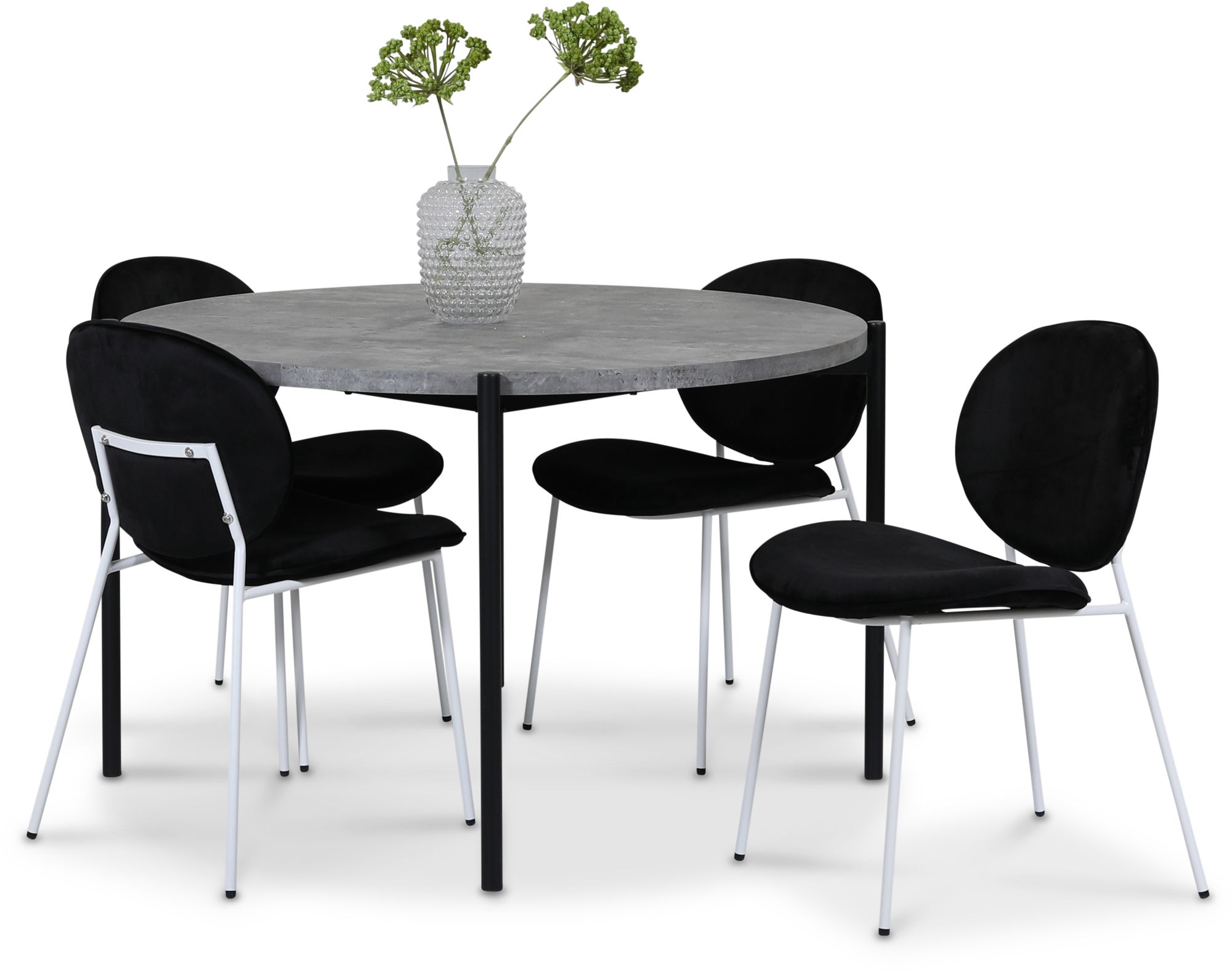 Shanghai matgrupp �120 cm inkl. 4 st Palle stolar i sammet - Cementimitation