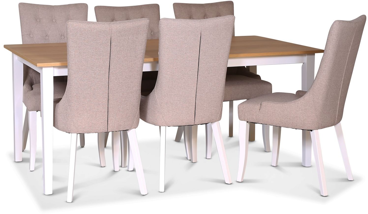 Fårö matgrupp 180 cm inkl. 6 st Saga beige stolar - Ek/vit Fårö matgrupp 180 cm inkl. 6 st Saga beige stolar - Ek/vit