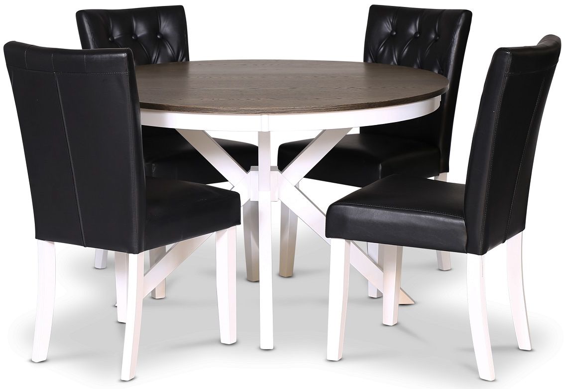 Skagen matgrupp 120 cm inkl. 4 st Crocket svarta matstolar - Vit / Brunoljad ek + 4.00 x Stolsdyna