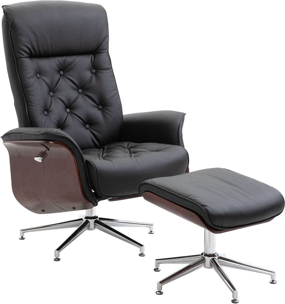 Milos fåtölj med fotpall (Recliner) - Svart PU Milos fåtölj med fotpall (Recliner) - Svart PU