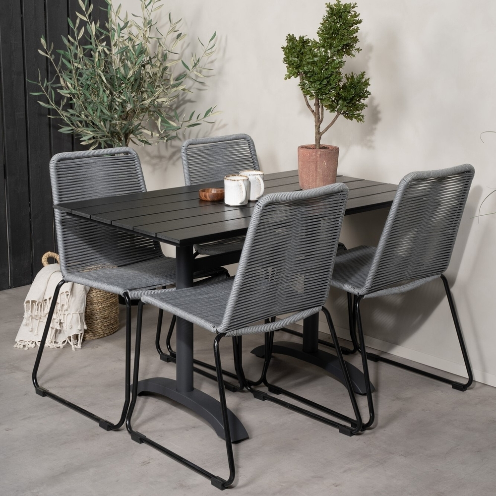 Denver utematgrupp med 4 st Lindos stolar - Svart/Grå Denver utematgrupp med 4 st Lindos stolar - Svart/Grå