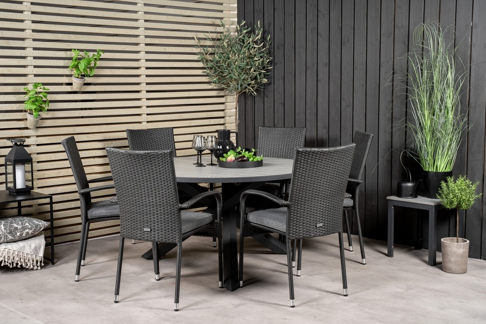 Parma utematgrupp med 6 st Anna stolar - Svart/Gr�